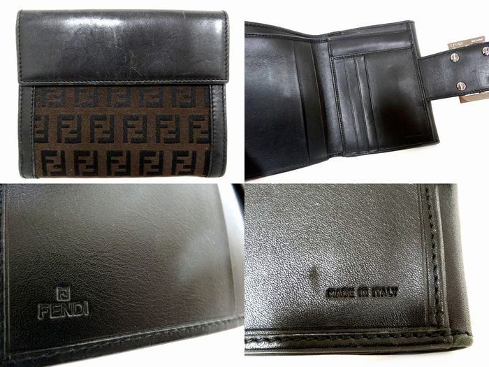 Fendi Bifold Wallet Leather Canvas Zucchino Vintage Double Hook — view 2