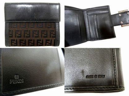 Fendi Bifold Wallet Leather Canvas Zucchino Vintage Double Hook — view 2