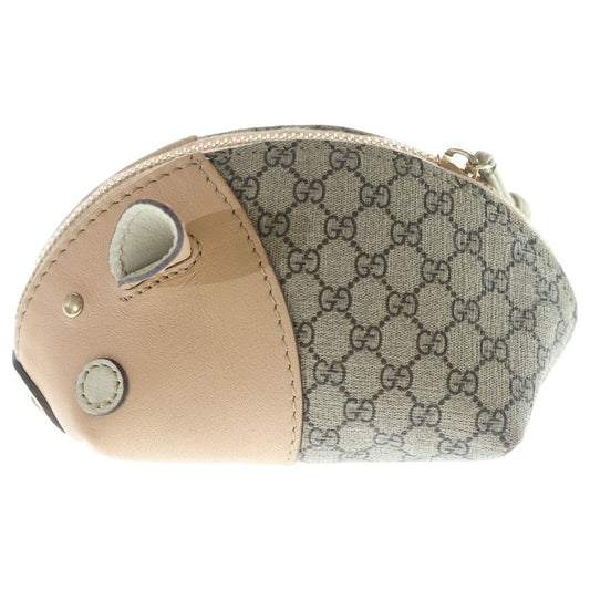 Gucci GG Plus Pig Coin Case Pouch Beige Leather Gold