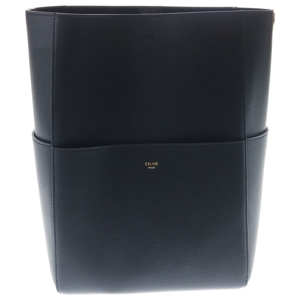 Celine Sangle Bucket Shoulder Bag Black Leather Gold