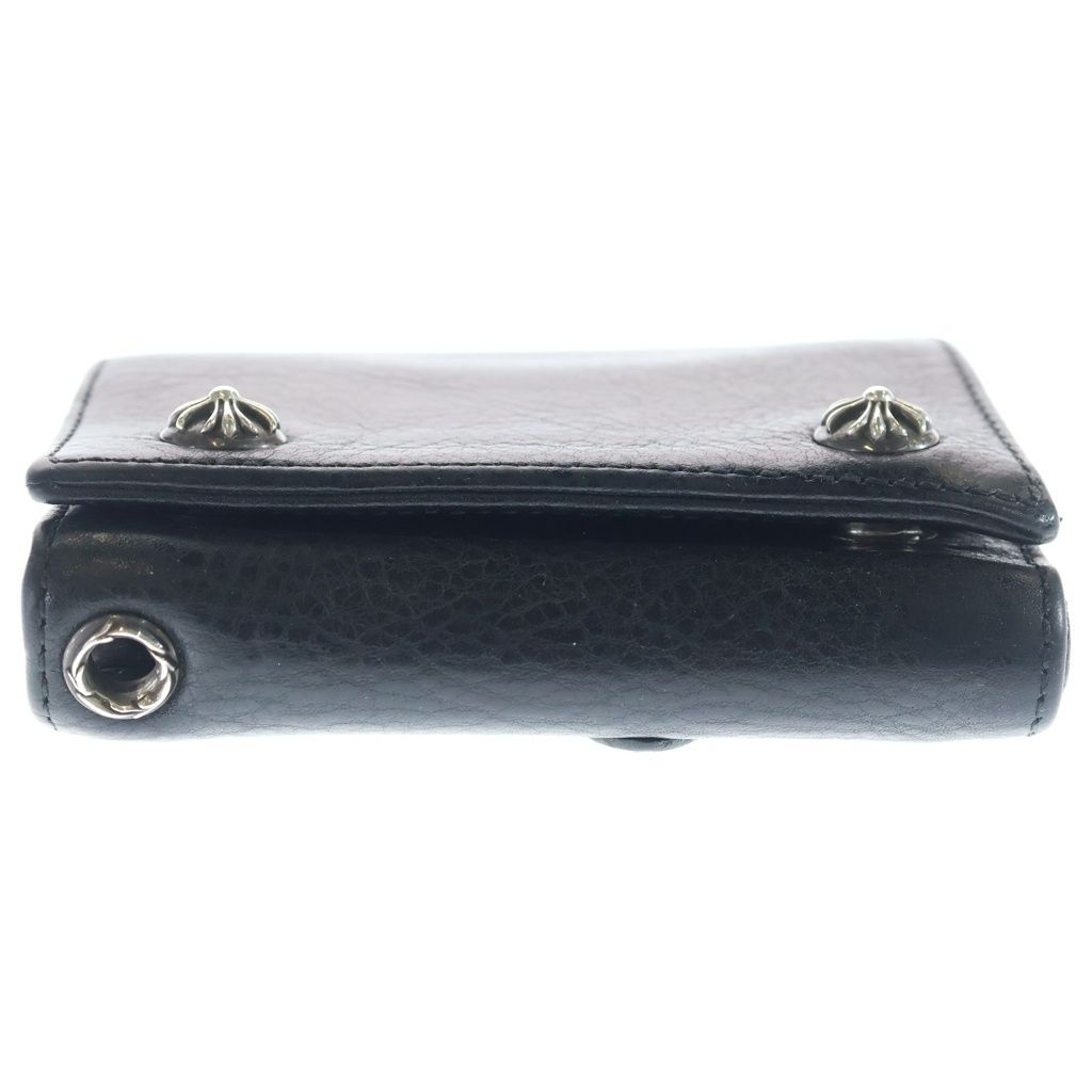 Chrome Hearts 3 Fold Cross Ball Button Patch Leather Wallet Black — view 4