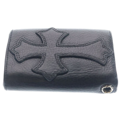 Chrome Hearts 3 Fold Cross Ball Button Patch Leather Wallet Black — view 2