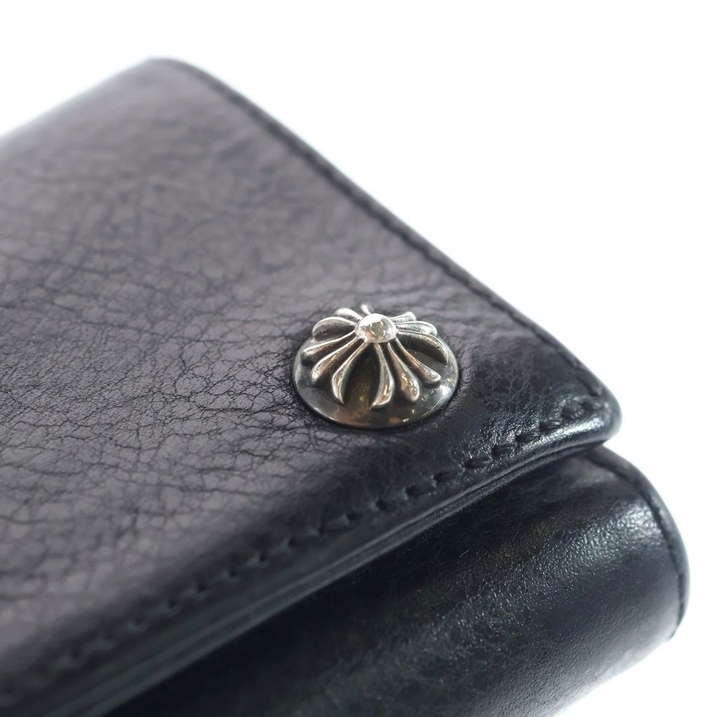 Chrome Hearts 3 Fold Cross Ball Button Patch Leather Wallet Black — view 5
