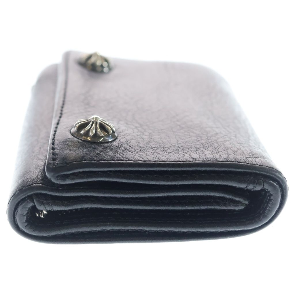 Chrome Hearts 3 Fold Cross Ball Button Patch Leather Wallet Black — view 3