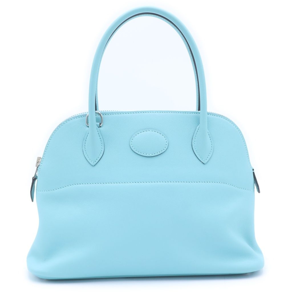 Hermes Bolide 27 Blue Atoll Swift Leather 2-Way Bag Silver
