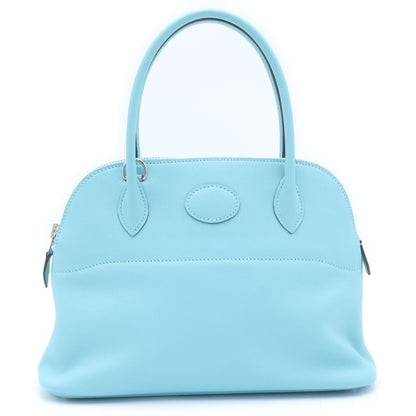 Hermes Bolide 27 Blue Atoll Swift Leather 2-Way Bag Silver