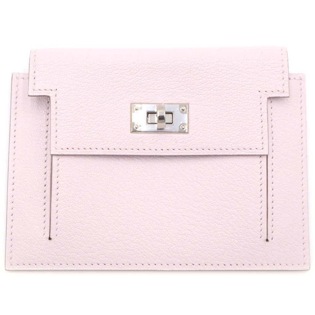 Hermes Kelly Pocket Compact Card Case Light Pink Chevre Silver