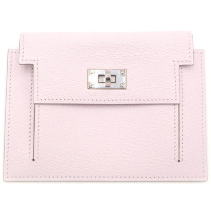 Hermes Kelly Pocket Compact Card Case Light Pink Chevre Silver