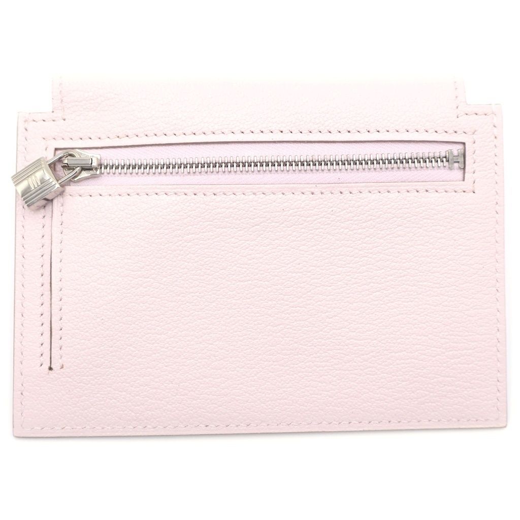 Hermes Kelly Pocket Compact Card Case Light Pink Chevre Silver — view 2