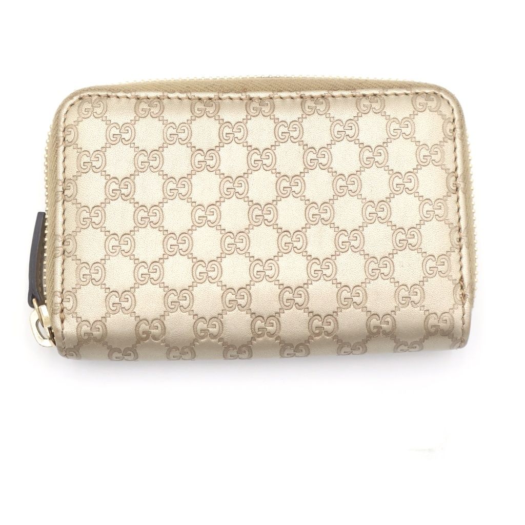 Gucci Micro Guccissima Zip Around Card Case Mini Wallet Coin Gold Leather