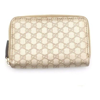 Gucci Micro Guccissima Zip Around Card Case Mini Wallet Coin Gold Leather