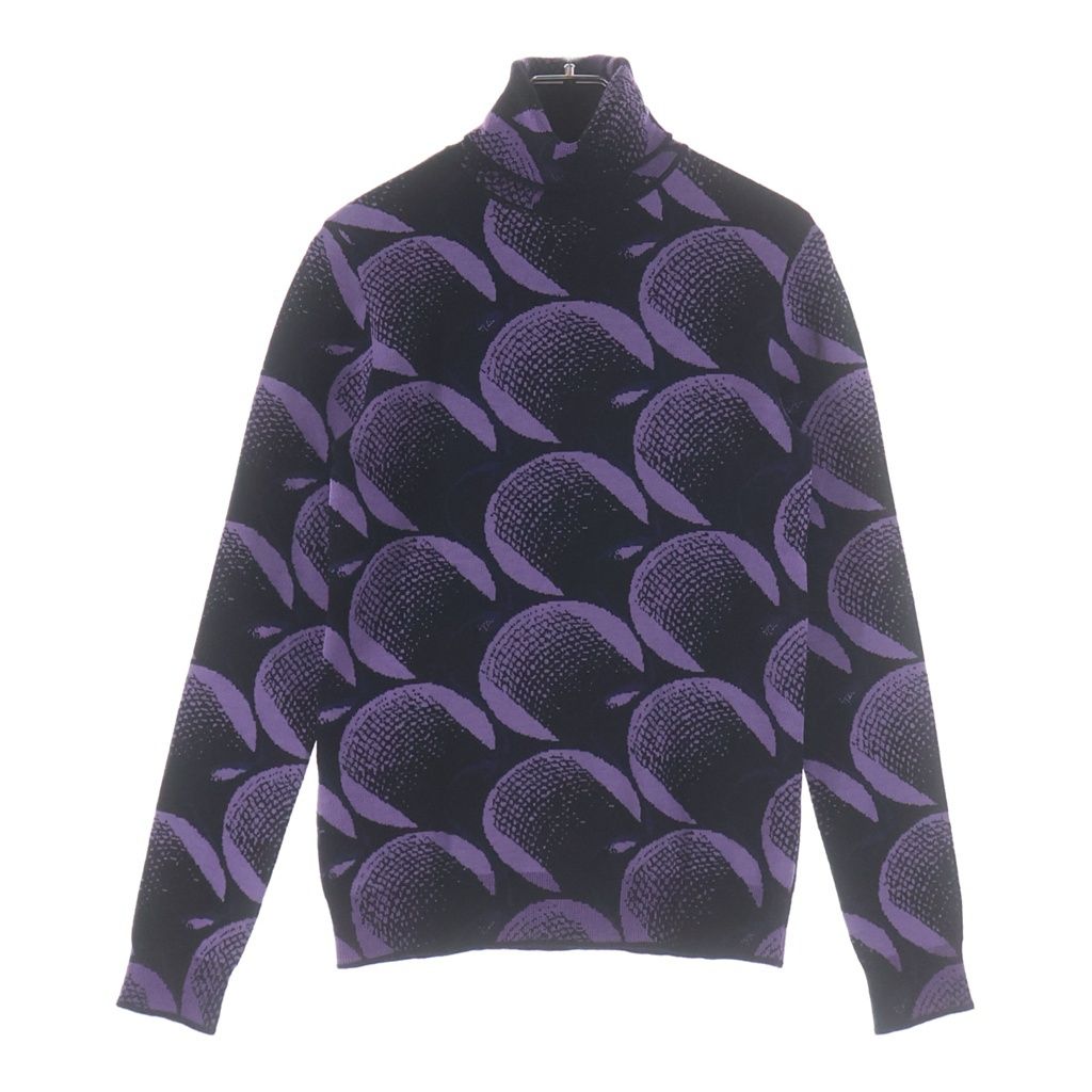 Prada Second Skin Power Net Knit Turtleneck All Over Pattern Purple Sweater