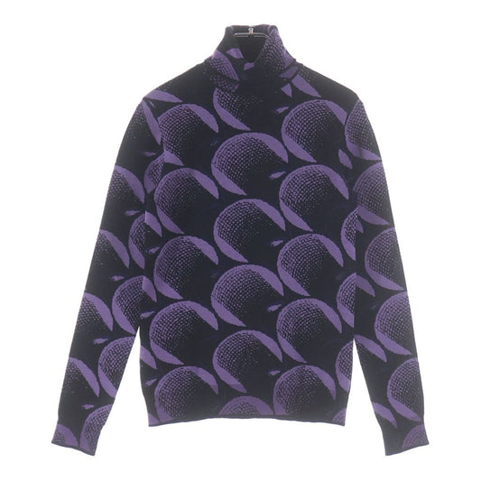 Prada Second Skin Power Net Knit Turtleneck All Over Pattern Purple Sweater