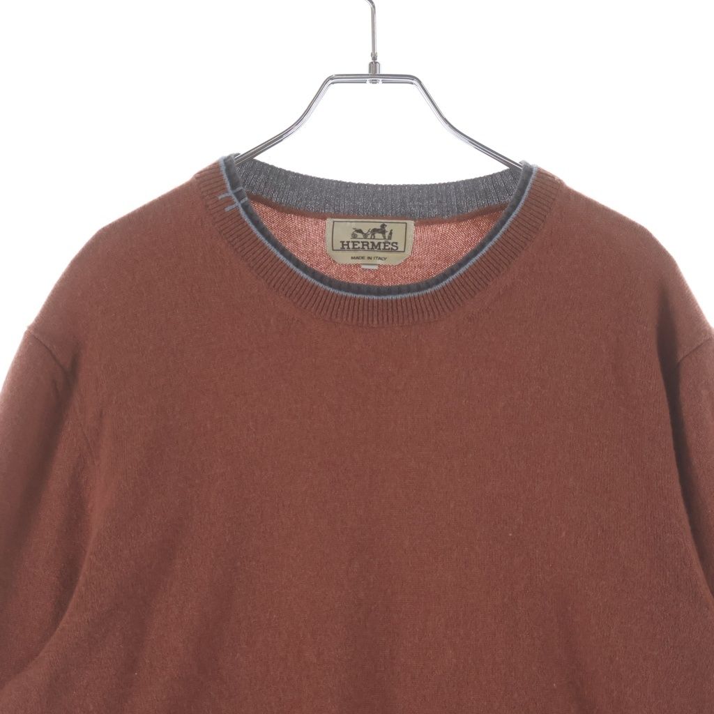 Hermes Cashmere Crew Neck Long Sleeve Knit Sweatshirt Brown — view 3