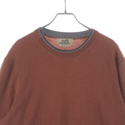 Hermes Cashmere Crew Neck Long Sleeve Knit Sweatshirt Brown — view 3