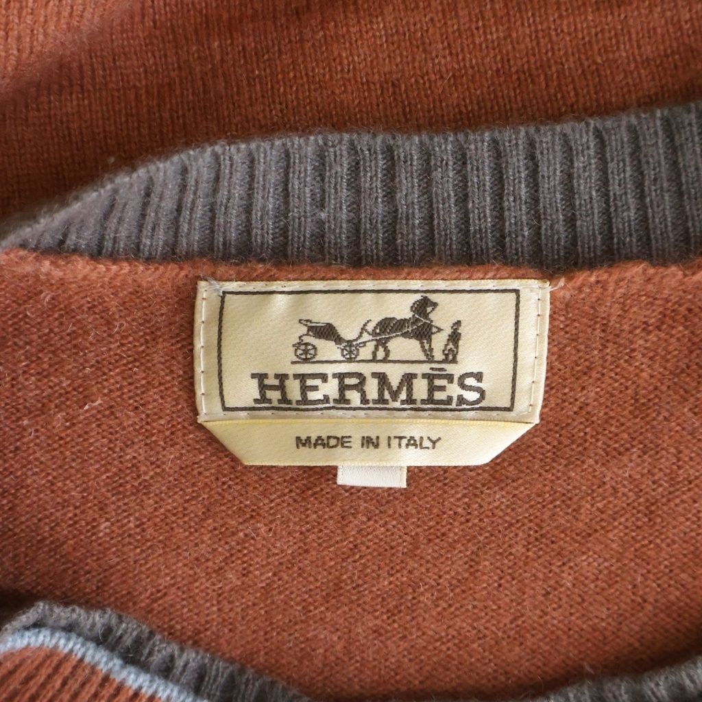 Hermes Cashmere Crew Neck Long Sleeve Knit Sweatshirt Brown — view 6