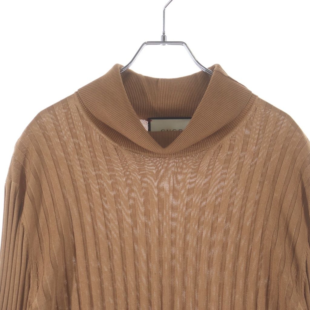 Gucci Turtleneck Long Sleeve Rib Knit Brown Sweater — view 3