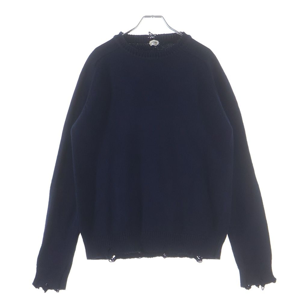 Saint Laurent Paris Destroyed Crushed Knit Sweater Navy