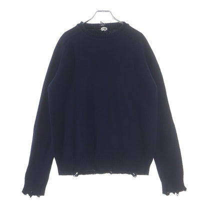 Saint Laurent Paris Destroyed Crushed Knit Sweater Navy