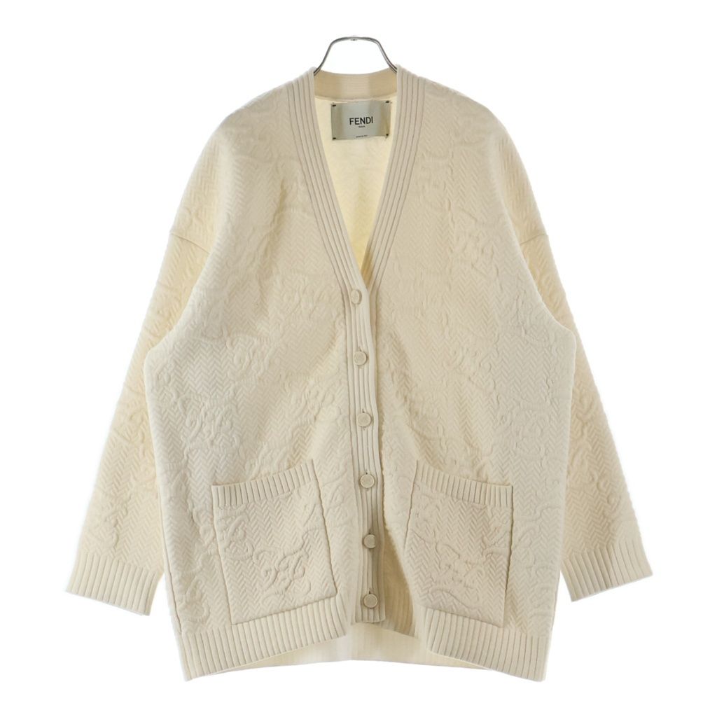 Fendi FF Calligraphy Logo Wool Rayon Knit Cardigan Ivory