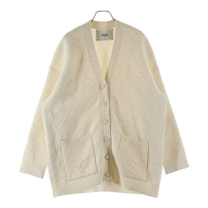 Fendi FF Calligraphy Logo Wool Rayon Knit Cardigan Ivory