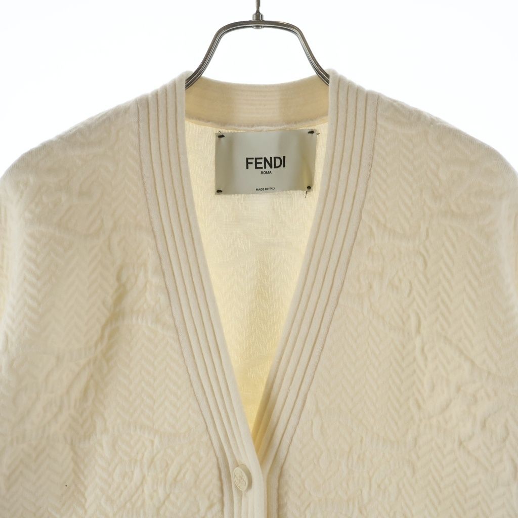 Fendi FF Calligraphy Logo Wool Rayon Knit Cardigan Ivory — view 3