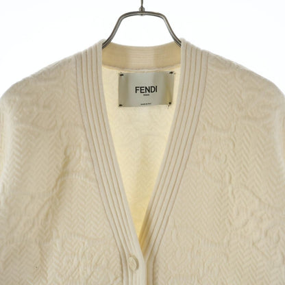 Fendi FF Calligraphy Logo Wool Rayon Knit Cardigan Ivory — view 3