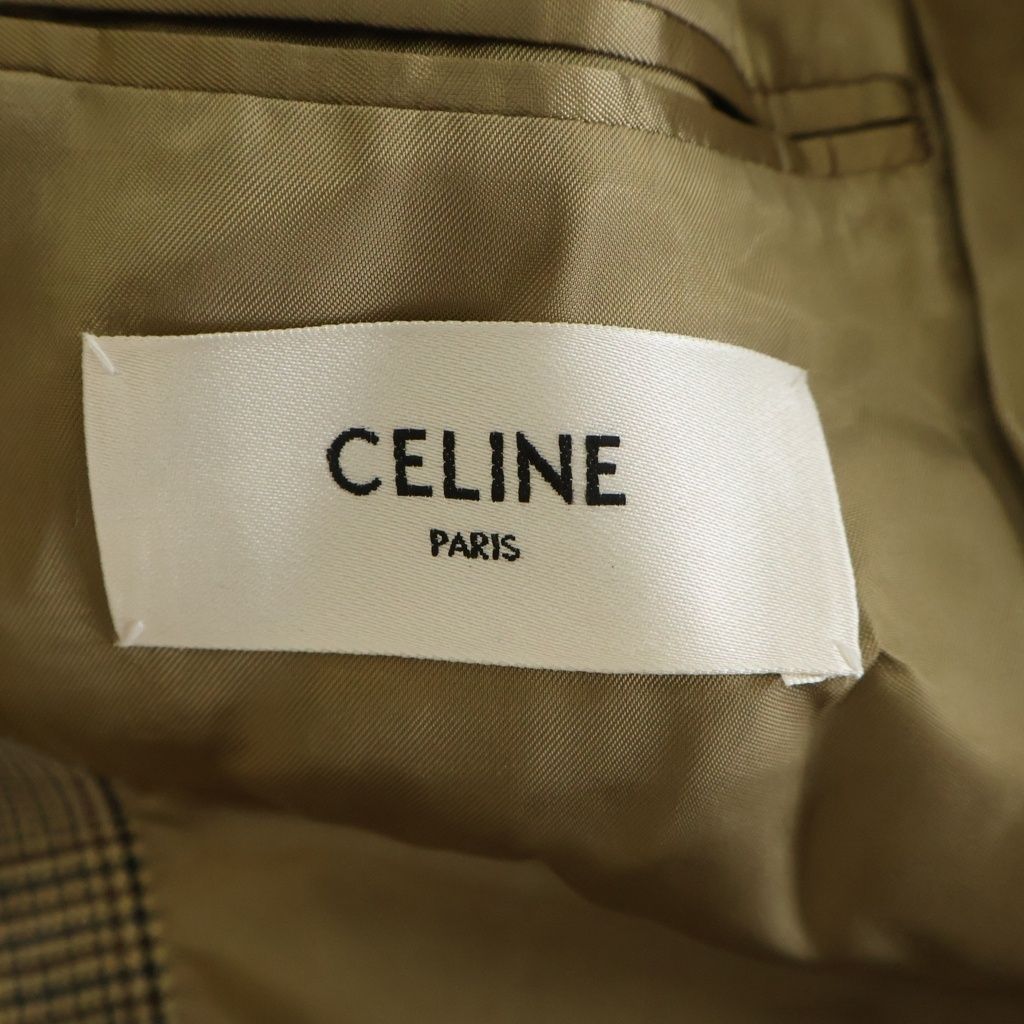 Celine Wool Linen Glen Check Prince of Wales Classic Terre Jacket Brown — view 7