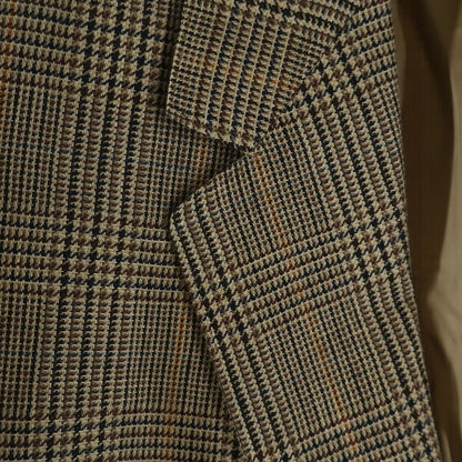 Celine Wool Linen Glen Check Prince of Wales Classic Terre Jacket Brown — view 5