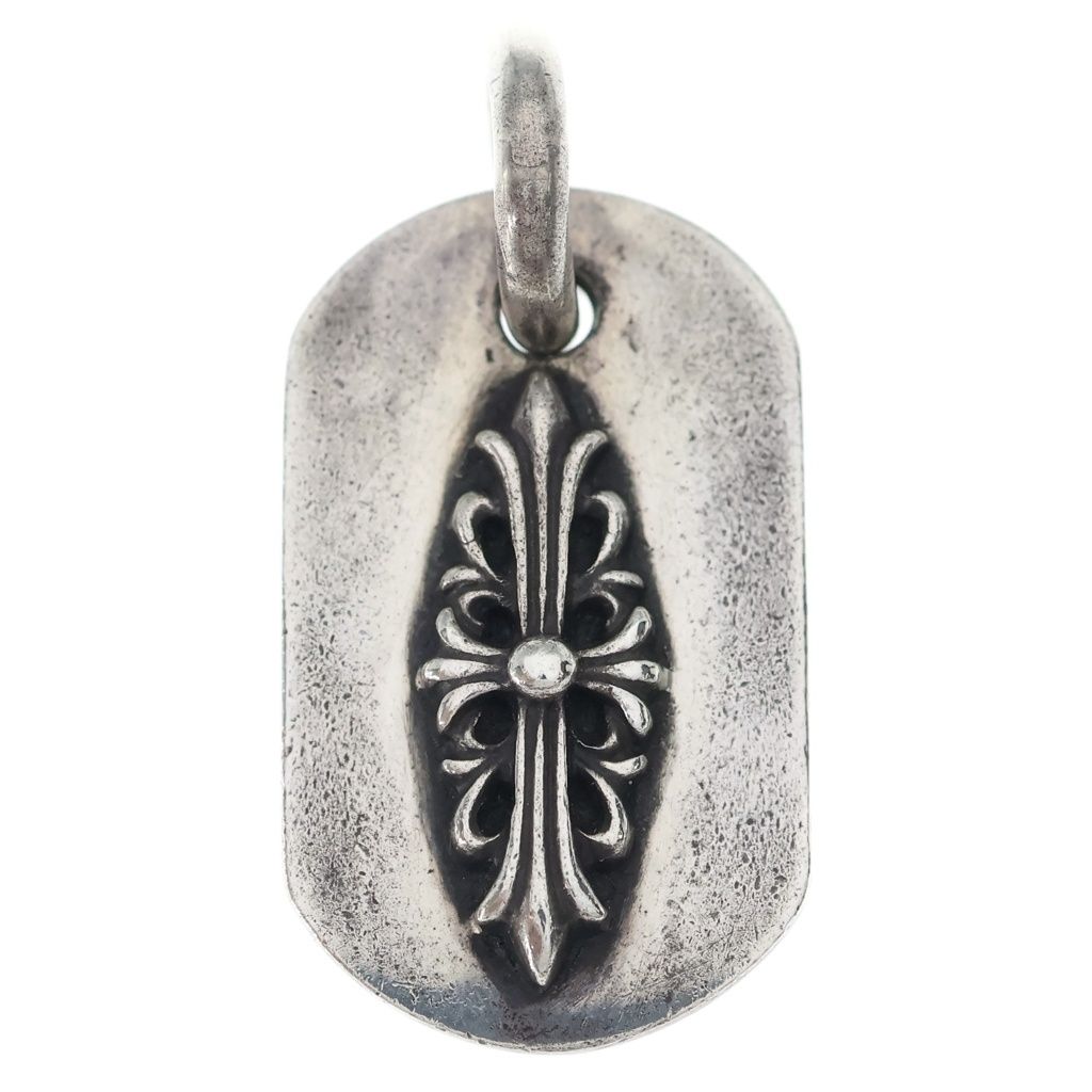 Chrome Hearts Raised Frrl Dogtag Floral Cross Dog Tag Pendant Top Silver