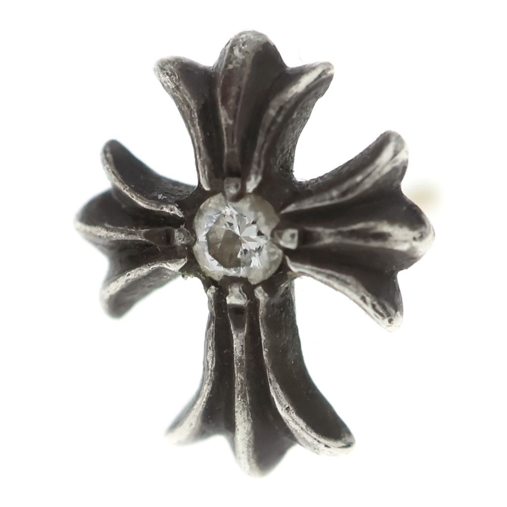 Chrome Hearts No2 CH Crs Dia CH Cross Stud 1 Diamond Earrings Silver