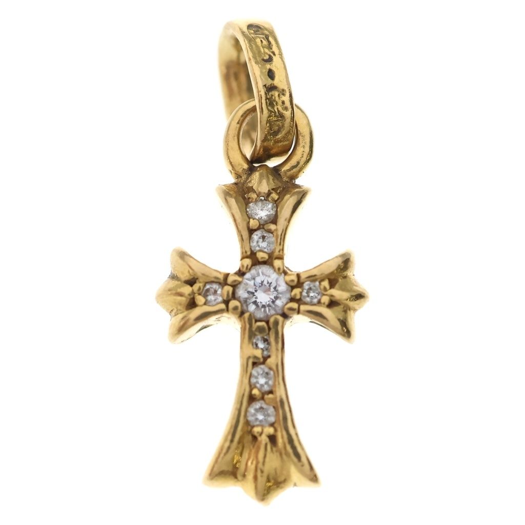 Chrome Hearts 22k Crs Baby Fat P Dia Fat Cross Pave Diamond Pendant Top Gold