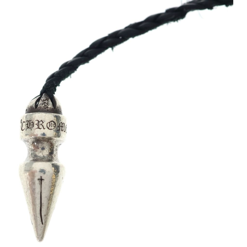 Chrome Hearts Spike Leather Braid Spy Cles the Blade Necklace Silver Black — view 6