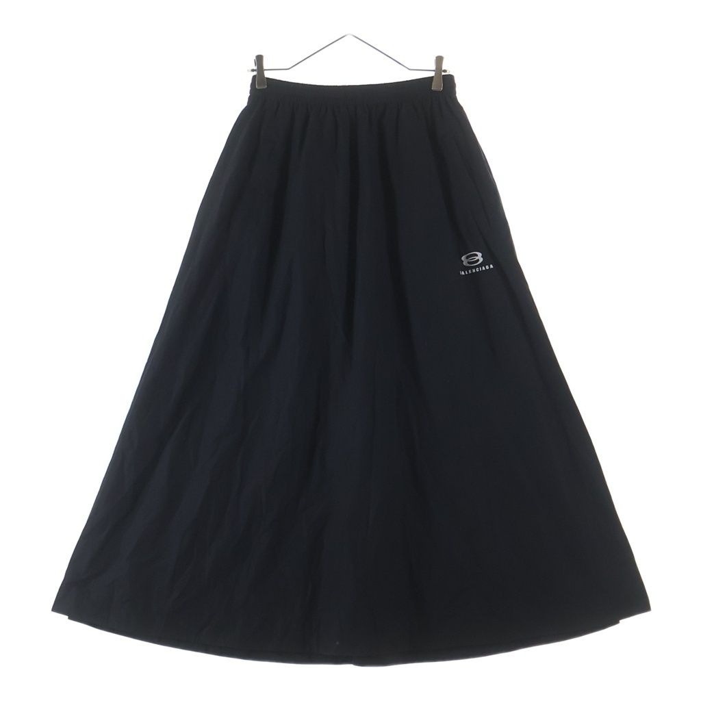 Balenciaga Logo Embroidered Midi Skirt Nylon Embroidery Black