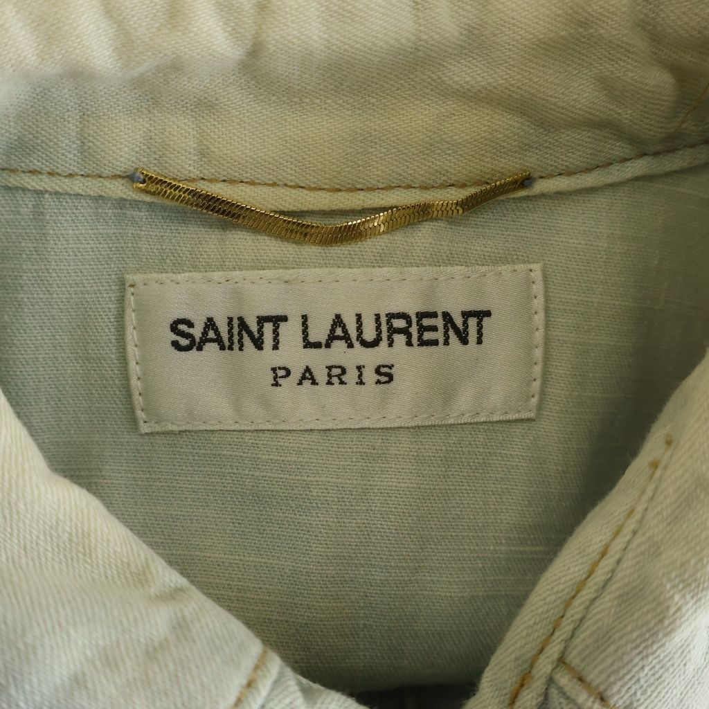 Saint Laurent Paris Collar Ruffle Denim Western Shirt Indigo — view 6