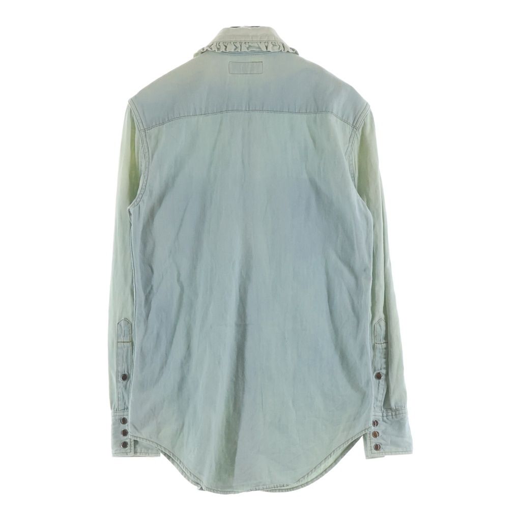 Saint Laurent Paris Collar Ruffle Denim Western Shirt Indigo — view 2