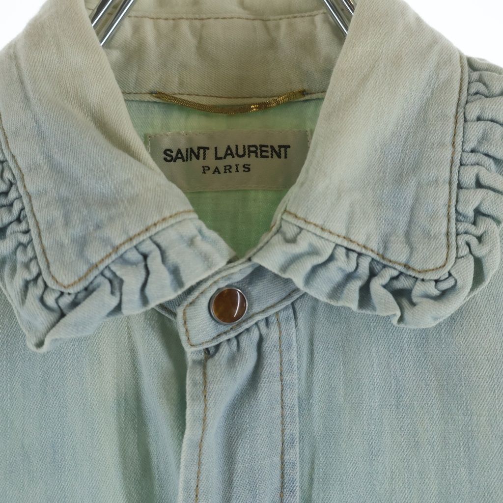 Saint Laurent Paris Collar Ruffle Denim Western Shirt Indigo — view 3