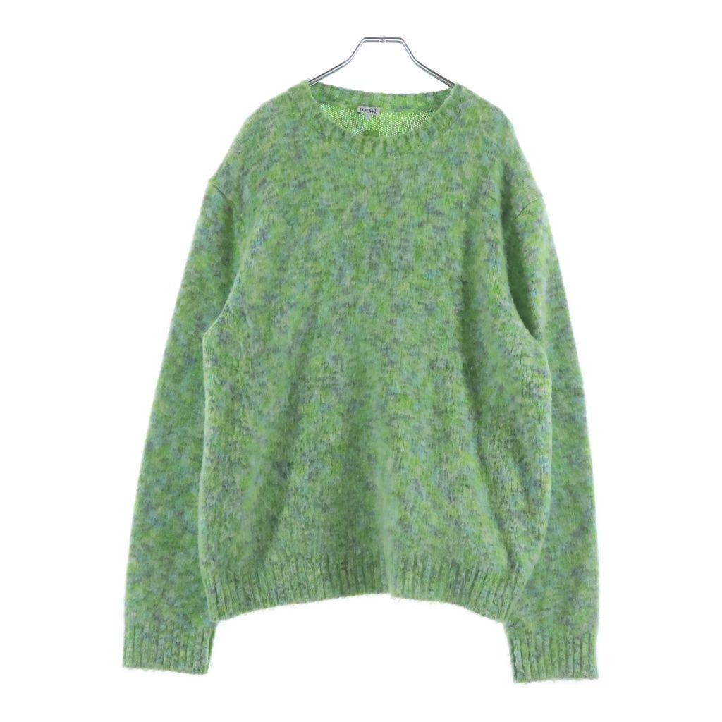 Loewe Wool Blend Sweater Anagram Patch Crew Neck Knit Green