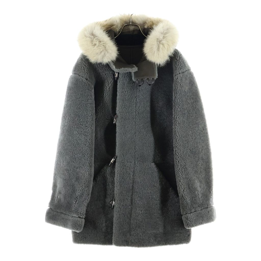 Louis Vuitton Toggle Button Shearling Leather Boa Furred Zip Up Coat Gray