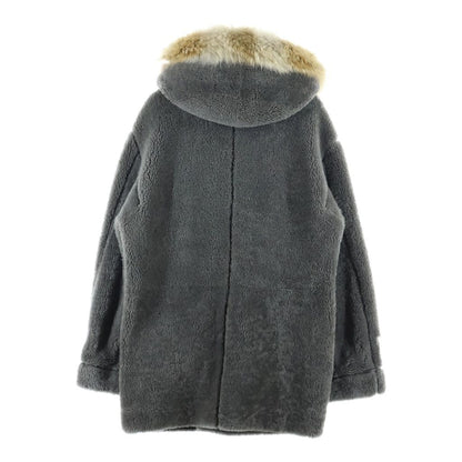 Louis Vuitton Toggle Button Shearling Leather Boa Furred Zip Up Coat Gray — view 2