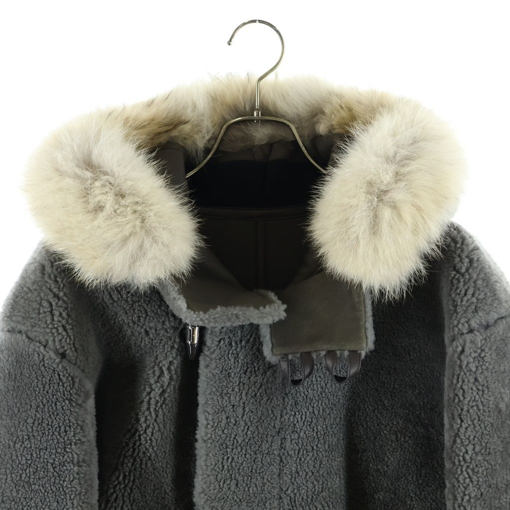 Louis Vuitton Toggle Button Shearling Leather Boa Furred Zip Up Coat Gray — view 3