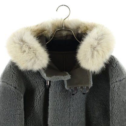 Louis Vuitton Toggle Button Shearling Leather Boa Furred Zip Up Coat Gray — view 3