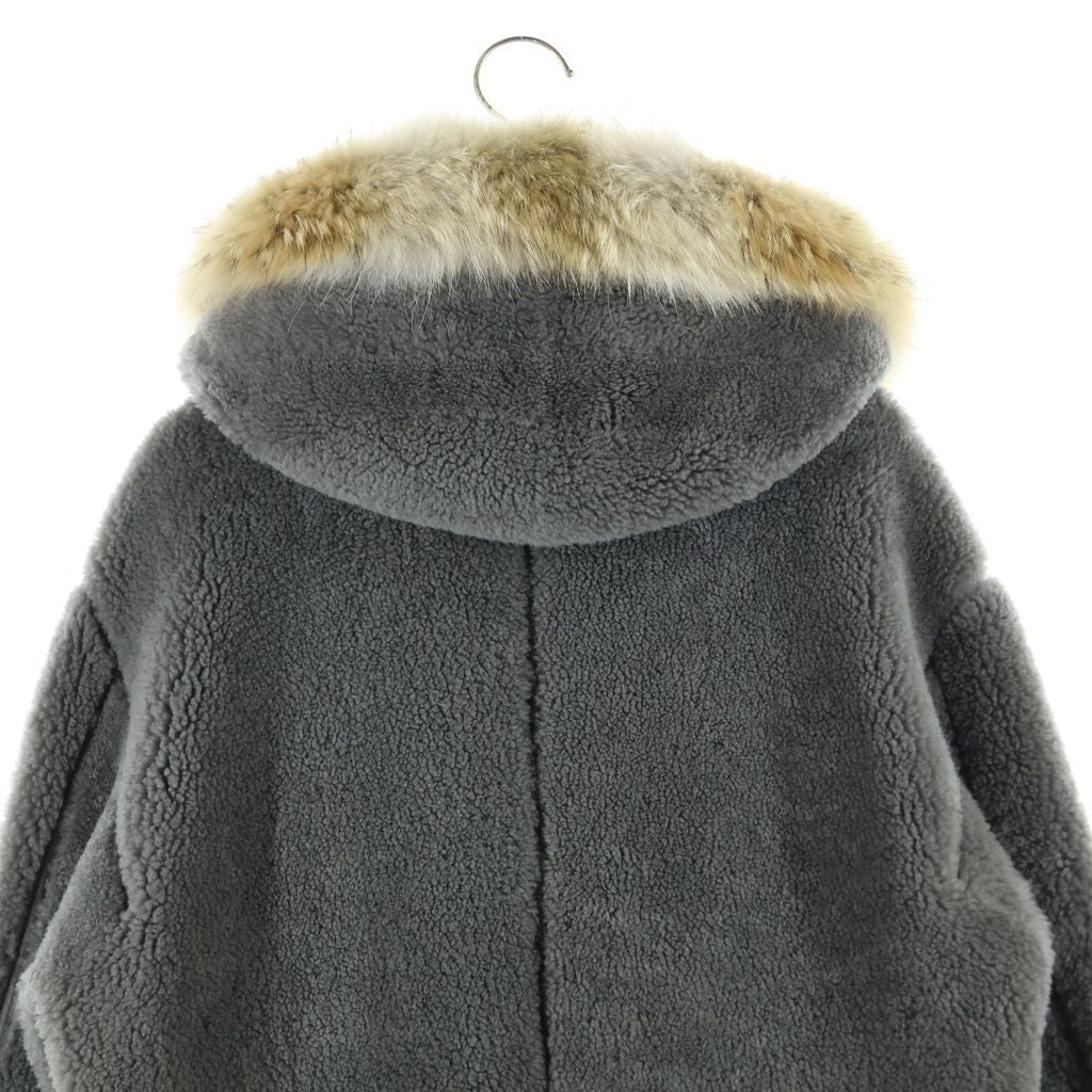 Louis Vuitton Toggle Button Shearling Leather Boa Furred Zip Up Coat Gray — view 4