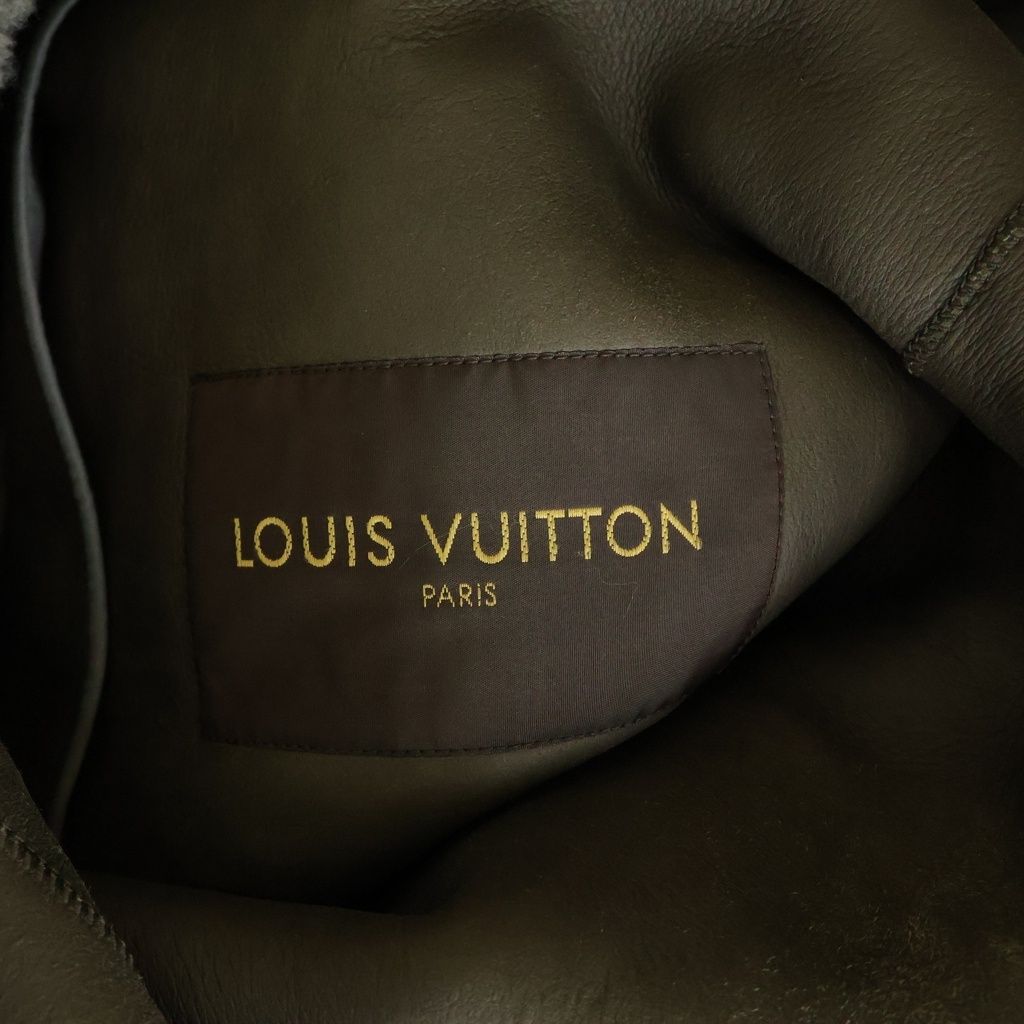 Louis Vuitton Toggle Button Shearling Leather Boa Furred Zip Up Coat Gray — view 6