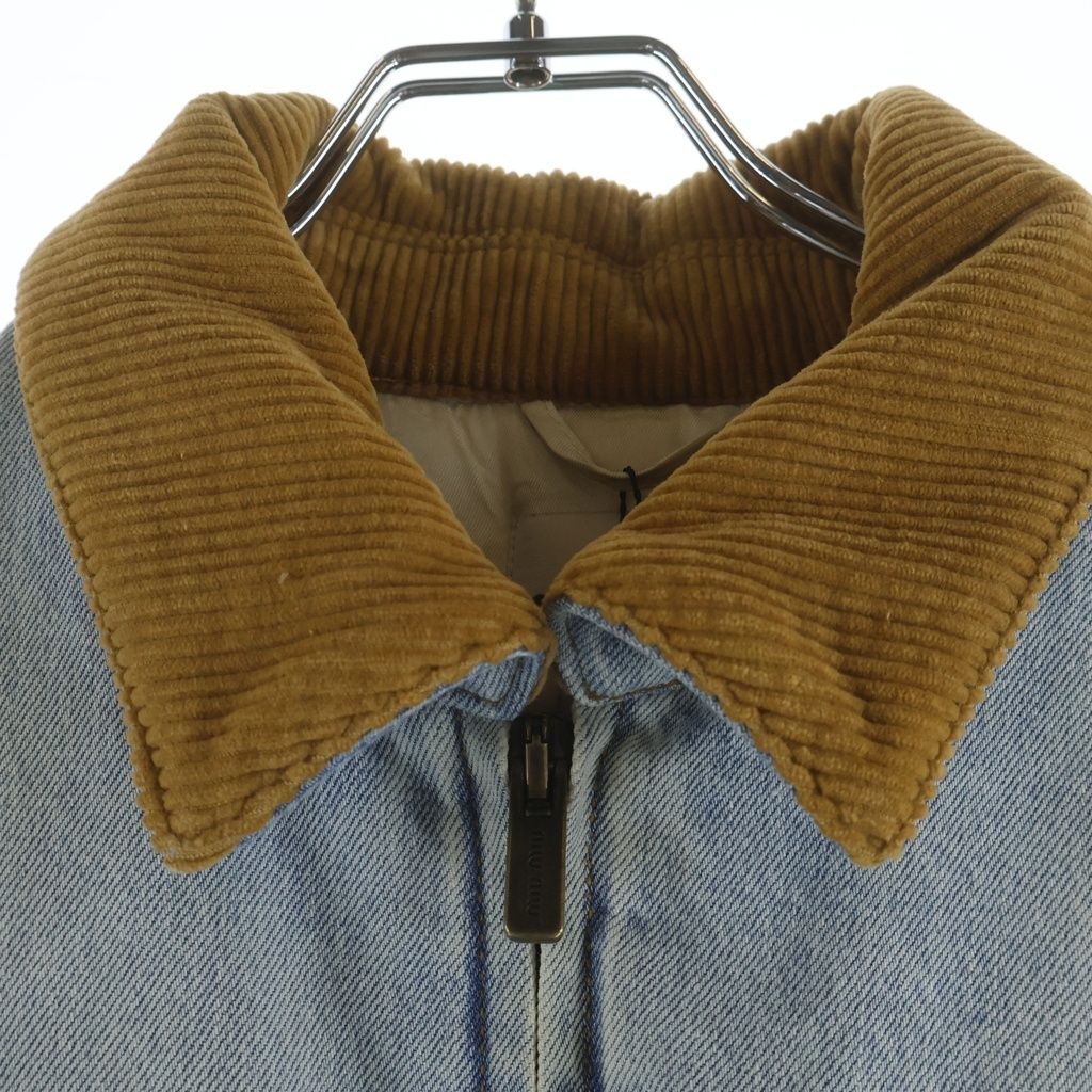 Miu Miu Velvet Corduroy Collar Denim Jacket Over Padded Indigo — view 3