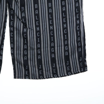 Balenciaga Homewear Logo All Over Pattern Rayon Drawstring Easy Pants Black — view 5