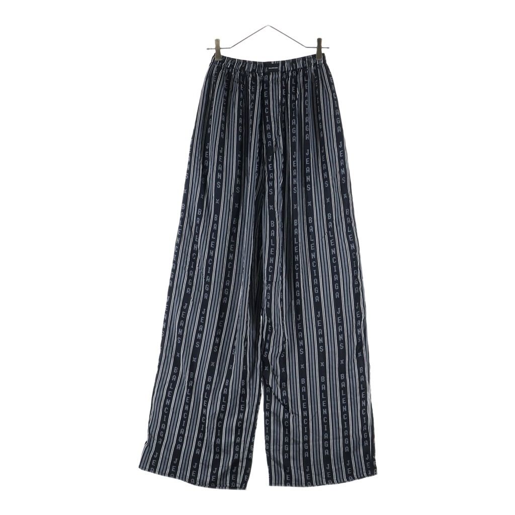 Balenciaga Homewear Logo All Over Pattern Rayon Drawstring Easy Pants Black