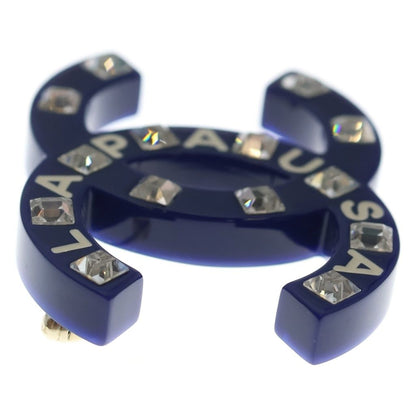 Chanel CC Logo Line Stone Brooch Pin Badge Navy Blue — view 4