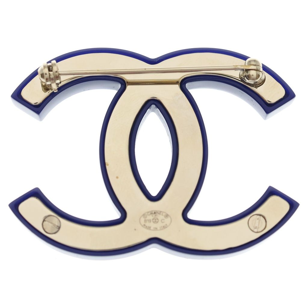 Chanel CC Logo Line Stone Brooch Pin Badge Navy Blue — view 2
