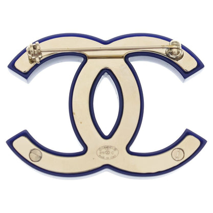 Chanel CC Logo Line Stone Brooch Pin Badge Navy Blue — view 2